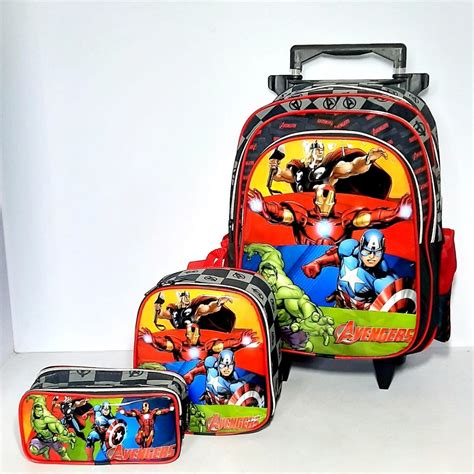 Kit Mochila Rodinhas Masculina Infantil Vingadores Completo.